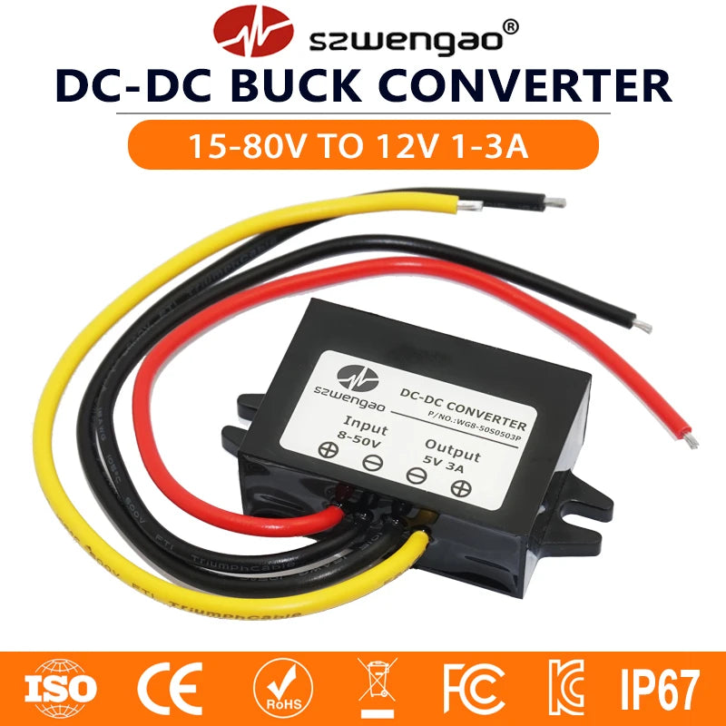 Convertidor Reductor DC-DC 15-80V a 12V Impermeable